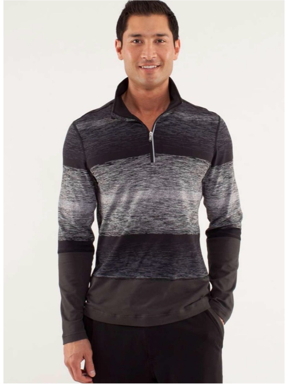 Lululemon Speed 1/2 Zip Universal Stripe Black Soot / Light White / Soot Med